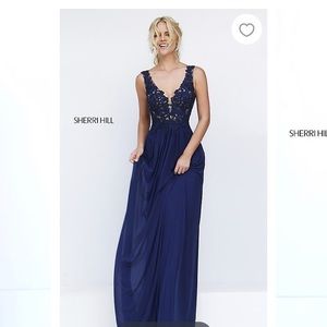 Sherri Hill long navy prom dress